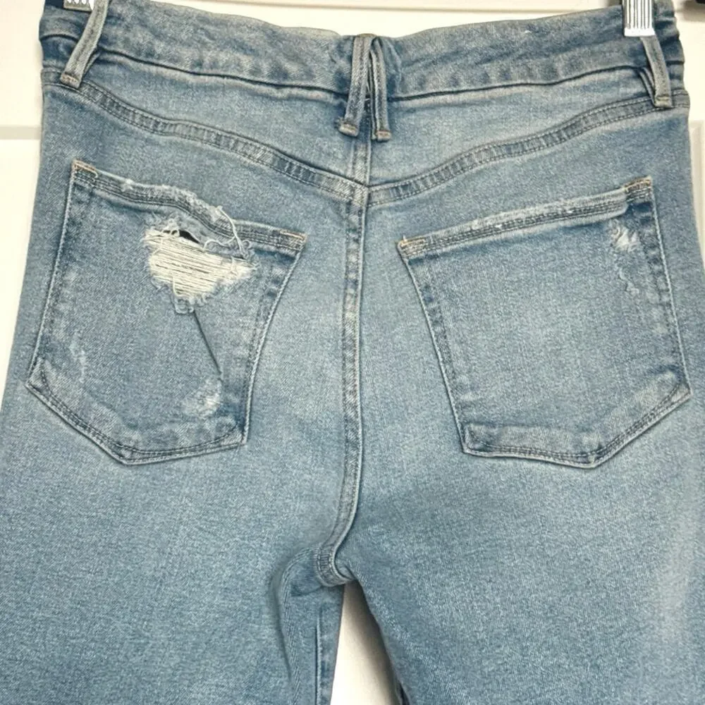 Good American Medium Wash Distressed Straight Leg Blue Jeans GSTL67T - 4/27